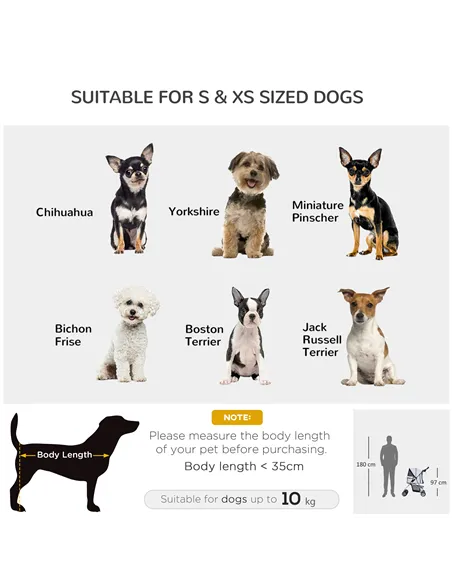 PawHut Dog Stroller with Rain Cover for Small Miniature Dogs, Folding Pet Pram with Cup Holder, Storage Basket, Reflective Strip