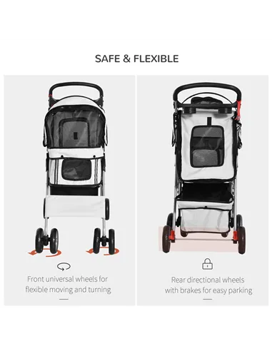 PawHut Dog Stroller with Rain Cover for Small Miniature Dogs, Folding Pet Pram with Cup Holder, Storage Basket, Reflective Strip