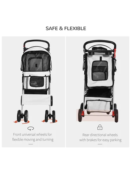 PawHut Dog Stroller with Rain Cover for Small Miniature Dogs, Folding Pet Pram with Cup Holder, Storage Basket, Reflective Strip