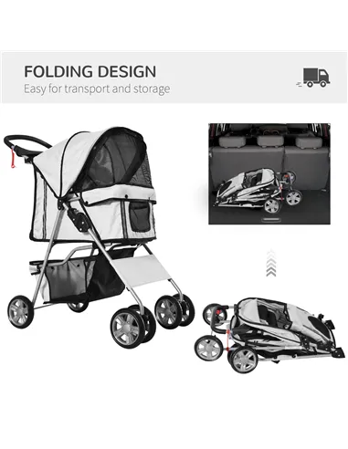 PawHut Dog Stroller with Rain Cover for Small Miniature Dogs, Folding Pet Pram with Cup Holder, Storage Basket, Reflective Strip
