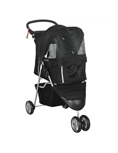 PawHut Dog Stroller, 3 Wheels Foldable Cat Dog Pram with Cup Holder, Storage Basket, Pet Stroller for Small Miniature Dogs, Blac