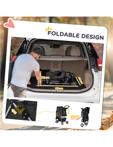 PawHut Dog Stroller, 3 Wheels Foldable Cat Dog Pram with Cup Holder, Storage Basket, Pet Stroller for Small Miniature Dogs, Blac