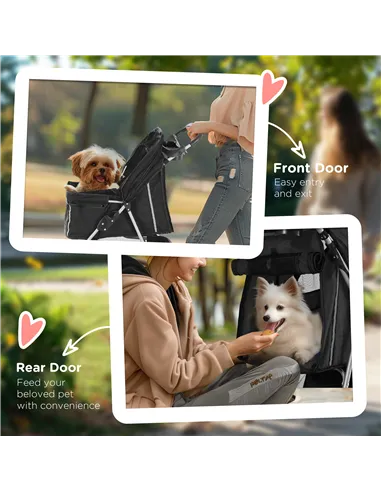 PawHut Dog Stroller, 3 Wheels Foldable Cat Dog Pram with Cup Holder, Storage Basket, Pet Stroller for Small Miniature Dogs, Blac