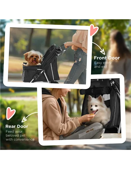PawHut Dog Stroller, 3 Wheels Foldable Cat Dog Pram with Cup Holder, Storage Basket, Pet Stroller for Small Miniature Dogs, Blac