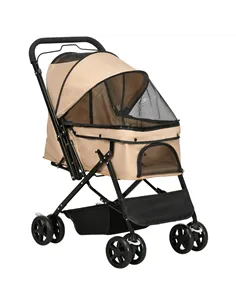 PawHut Pet Stroller Pushchair Foldable Travel Dog Cat Carriage w/ Reversible Handle Brake Basket