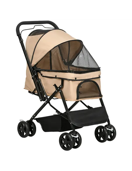 PawHut Pet Stroller Pushchair Foldable Travel Dog Cat Carriage w/ Reversible Handle Brake Basket