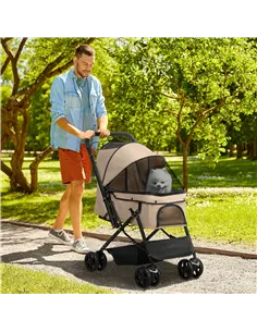 PawHut Pet Stroller Pushchair Foldable Travel Dog Cat Carriage w/ Reversible Handle Brake Basket 2