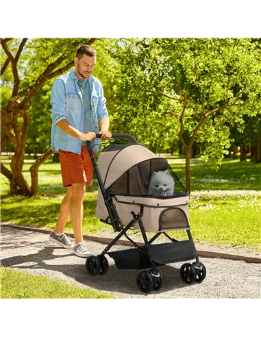 PawHut Pet Stroller Pushchair Foldable Travel Dog Cat Carriage w/ Reversible Handle Brake Basket