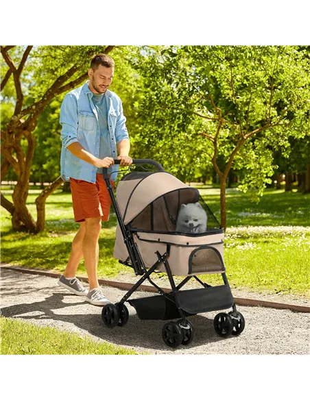 PawHut Pet Stroller Pushchair Foldable Travel Dog Cat Carriage w/ Reversible Handle Brake Basket