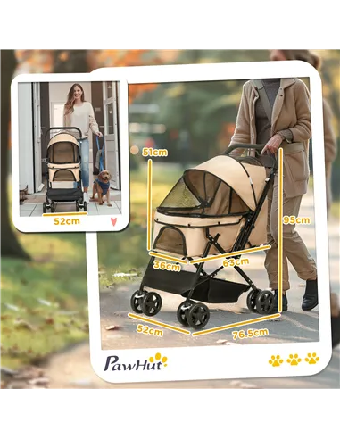 PawHut Pet Stroller Pushchair Foldable Travel Dog Cat Carriage w/ Reversible Handle Brake Basket