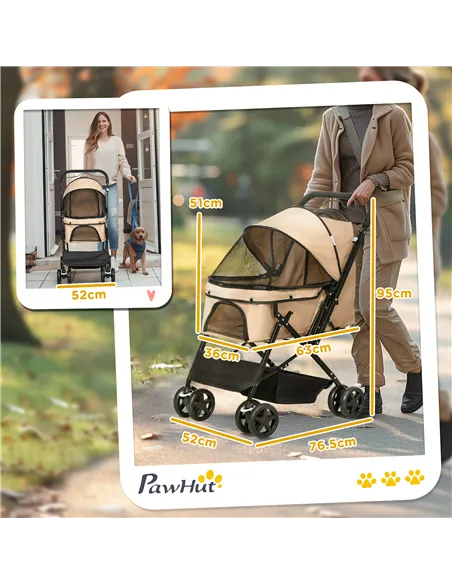 PawHut Pet Stroller Pushchair Foldable Travel Dog Cat Carriage w/ Reversible Handle Brake Basket