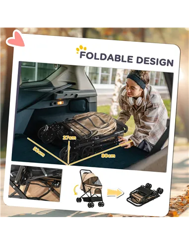 PawHut Pet Stroller Pushchair Foldable Travel Dog Cat Carriage w/ Reversible Handle Brake Basket