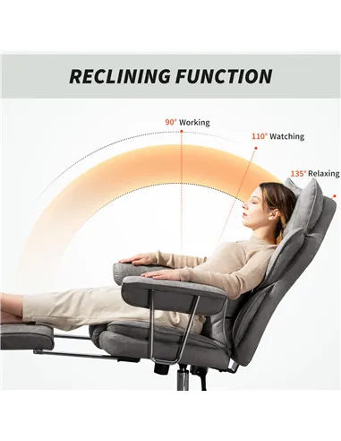 HOMCOM Leathaire Reclining Office Chair with Lumbar Support Pillow - Grey