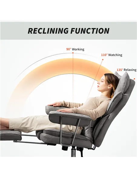HOMCOM Leathaire Reclining Office Chair with Lumbar Support Pillow - Grey