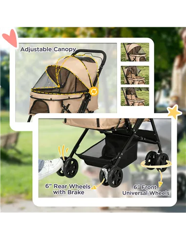 PawHut Pet Stroller Pushchair Foldable Travel Dog Cat Carriage w/ Reversible Handle Brake Basket