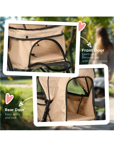 PawHut Pet Stroller Pushchair Foldable Travel Dog Cat Carriage w/ Reversible Handle Brake Basket