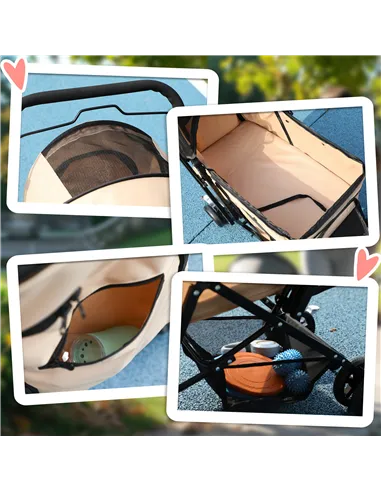 PawHut Pet Stroller Pushchair Foldable Travel Dog Cat Carriage w/ Reversible Handle Brake Basket