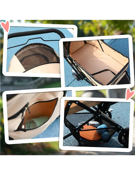 PawHut Pet Stroller Pushchair Foldable Travel Dog Cat Carriage w/ Reversible Handle Brake Basket