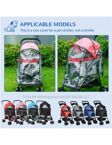 PawHut Rain Cover for Dog Pram Stroller, with Front and Rear Entry