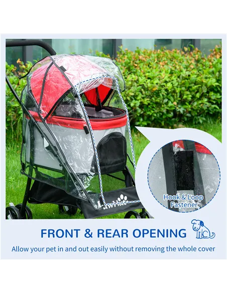 PawHut Rain Cover for Dog Pram Stroller, with Front and Rear Entry