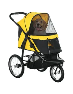 PawHut Foldable Pet Stroller Jogger, with Three Wheels, Canopy, for Medium and Small Dogs, Yellow
