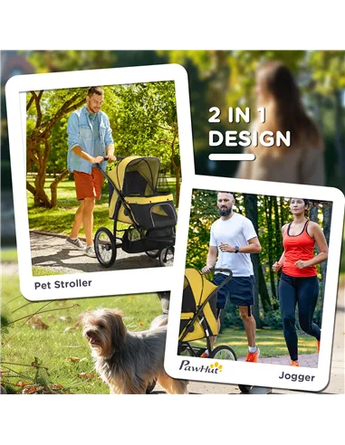 PawHut Foldable Pet Stroller Jogger, with Three Wheels, Canopy, for Medium and Small Dogs, Yellow