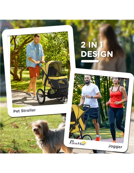 PawHut Foldable Pet Stroller Jogger, with Three Wheels, Canopy, for Medium and Small Dogs, Yellow