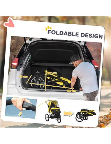 PawHut Foldable Pet Stroller Jogger, with Three Wheels, Canopy, for Medium and Small Dogs, Yellow