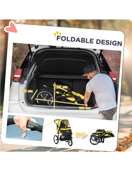 PawHut Foldable Pet Stroller Jogger, with Three Wheels, Canopy, for Medium and Small Dogs, Yellow