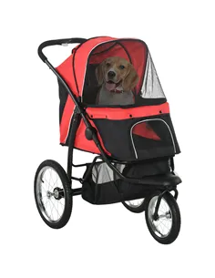 PawHut Foldable Pet Stroller with Three Wheels, for Small, Medium Dogs, Red