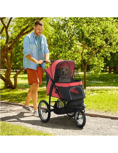 PawHut Foldable Pet Stroller with Three Wheels, for Small, Medium Dogs, Red