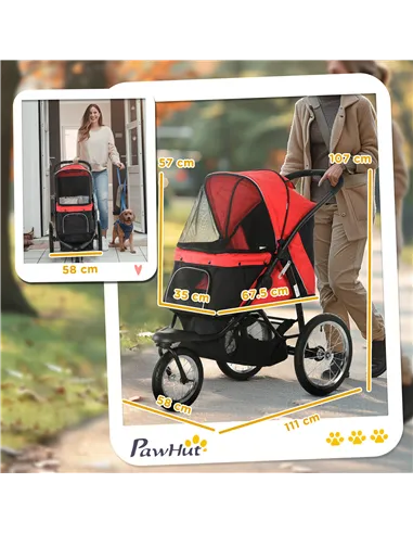 PawHut Foldable Pet Stroller with Three Wheels, for Small, Medium Dogs, Red