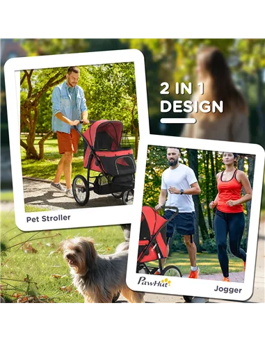 PawHut Foldable Pet Stroller with Three Wheels, for Small, Medium Dogs, Red