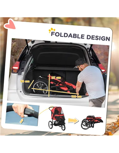 PawHut Foldable Pet Stroller with Three Wheels, for Small, Medium Dogs, Red
