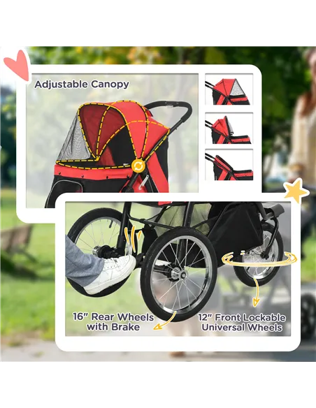 PawHut Foldable Pet Stroller with Three Wheels, for Small, Medium Dogs, Red