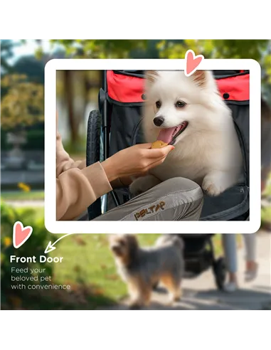 PawHut Foldable Pet Stroller with Three Wheels, for Small, Medium Dogs, Red