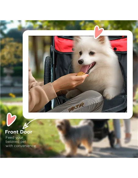 PawHut Foldable Pet Stroller with Three Wheels, for Small, Medium Dogs, Red