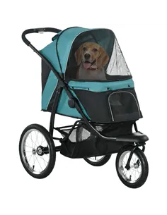 PawHut Foldable Pet Stroller Jogger, with Three Wheels, Canopy, for Medium and Small Dogs, Green