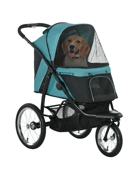 PawHut Foldable Pet Stroller Jogger, with Three Wheels, Canopy, for Medium and Small Dogs, Green