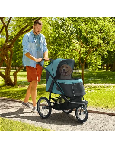 PawHut Foldable Pet Stroller Jogger, with Three Wheels, Canopy, for Medium and Small Dogs, Green