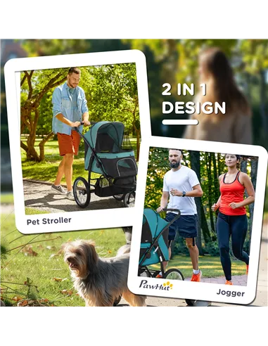 PawHut Foldable Pet Stroller Jogger, with Three Wheels, Canopy, for Medium and Small Dogs, Green