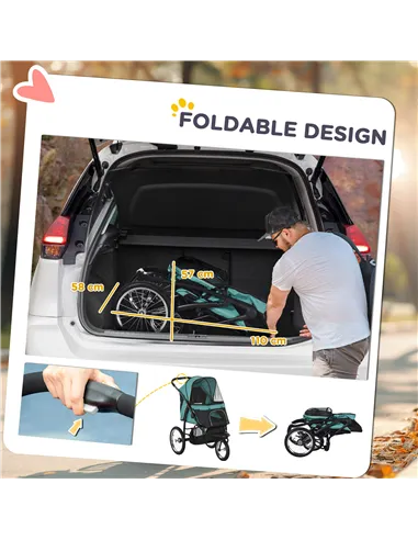 PawHut Foldable Pet Stroller Jogger, with Three Wheels, Canopy, for Medium and Small Dogs, Green