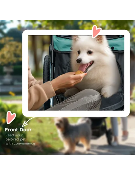 PawHut Foldable Pet Stroller Jogger, with Three Wheels, Canopy, for Medium and Small Dogs, Green