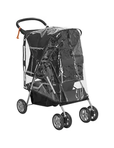 PawHut Pet Travel Stroller with Rain Cover, 4 Wheels Foldable Travel Carriage with Wheels Zipper Entry Cup Holder Storage Basket