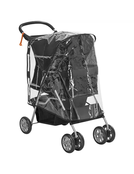 PawHut Pet Travel Stroller with Rain Cover, 4 Wheels Foldable Travel Carriage with Wheels Zipper Entry Cup Holder Storage Basket