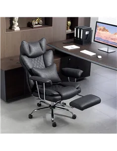 HOMCOM Leathaire Reclining Office Chair with Lumbar Support Pillow - Black 2