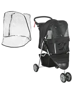 PawHut Pet Travel Stroller with Rain Cover, 3 Wheels Foldable Cat Dog Pushchair with Storage Basket and Cupholder for Small Mini