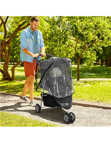 PawHut Pet Travel Stroller with Rain Cover, 3 Wheels Foldable Cat Dog Pushchair with Storage Basket and Cupholder for Small Mini