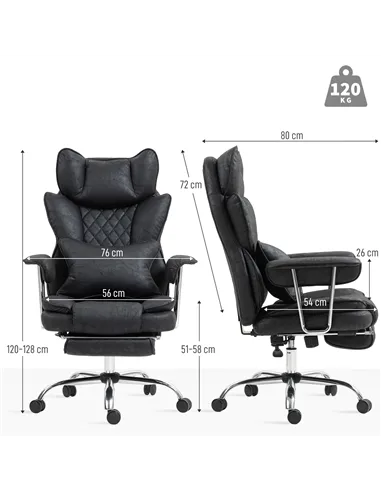 HOMCOM Leathaire Reclining Office Chair with Lumbar Support Pillow - Black