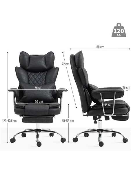 HOMCOM Leathaire Reclining Office Chair with Lumbar Support Pillow - Black